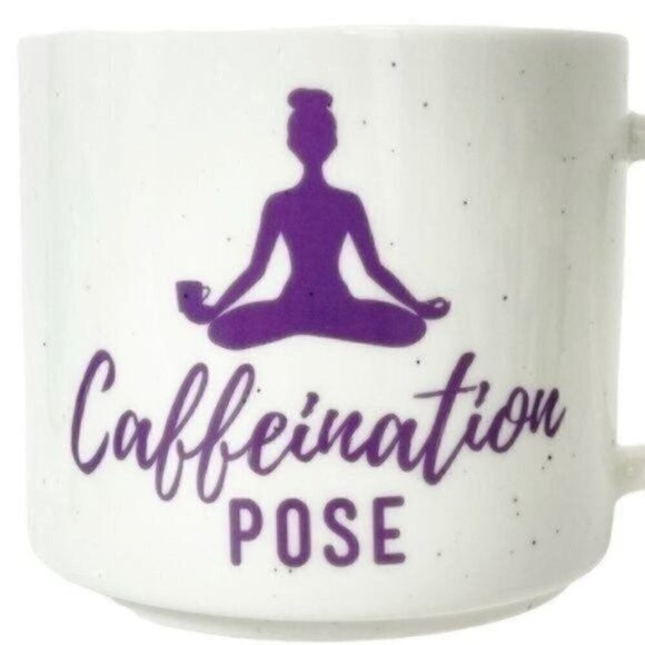 CAFFEINATION Pose Yoga Threshold Porcelain coffee mug 16 ounce white speckled - Picture 4 of 8